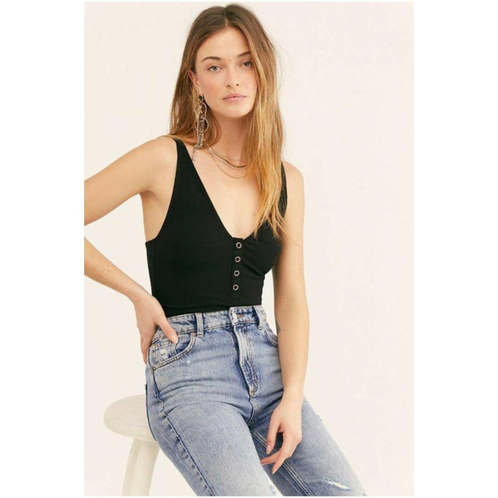 Free People Larissa Bodysuit, Black, Size Small